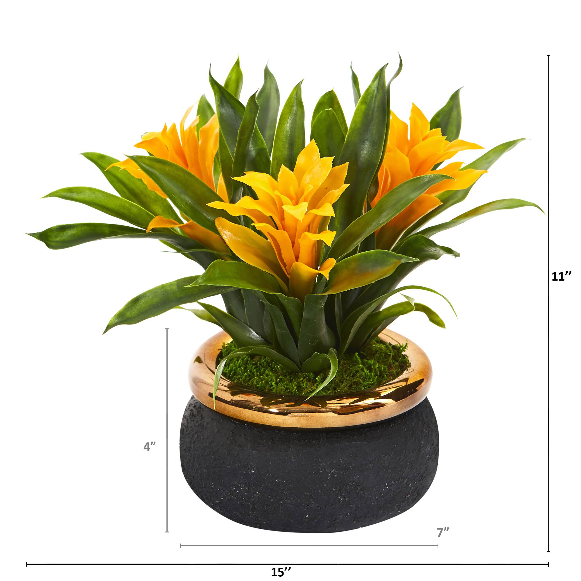 11" Bromeliad Artificial Plant in Stoneware Planter